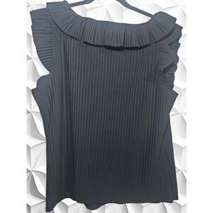 Marc New York Andrew Marc Black Pleated Ruffle Collar Sleeveless Top XL